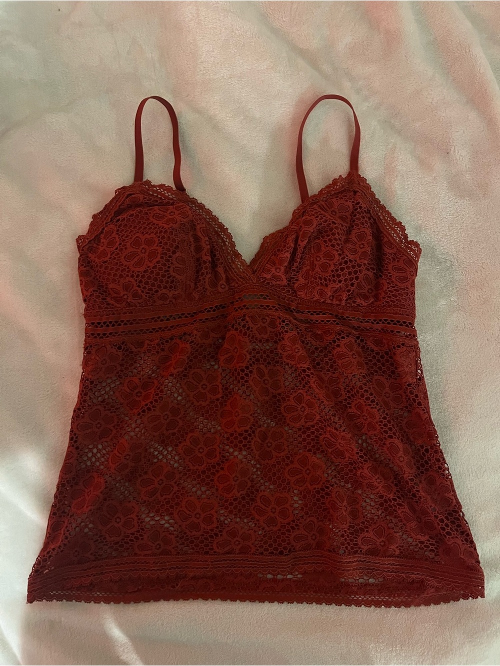 Aerie Red Lace Camisole with Floral Design